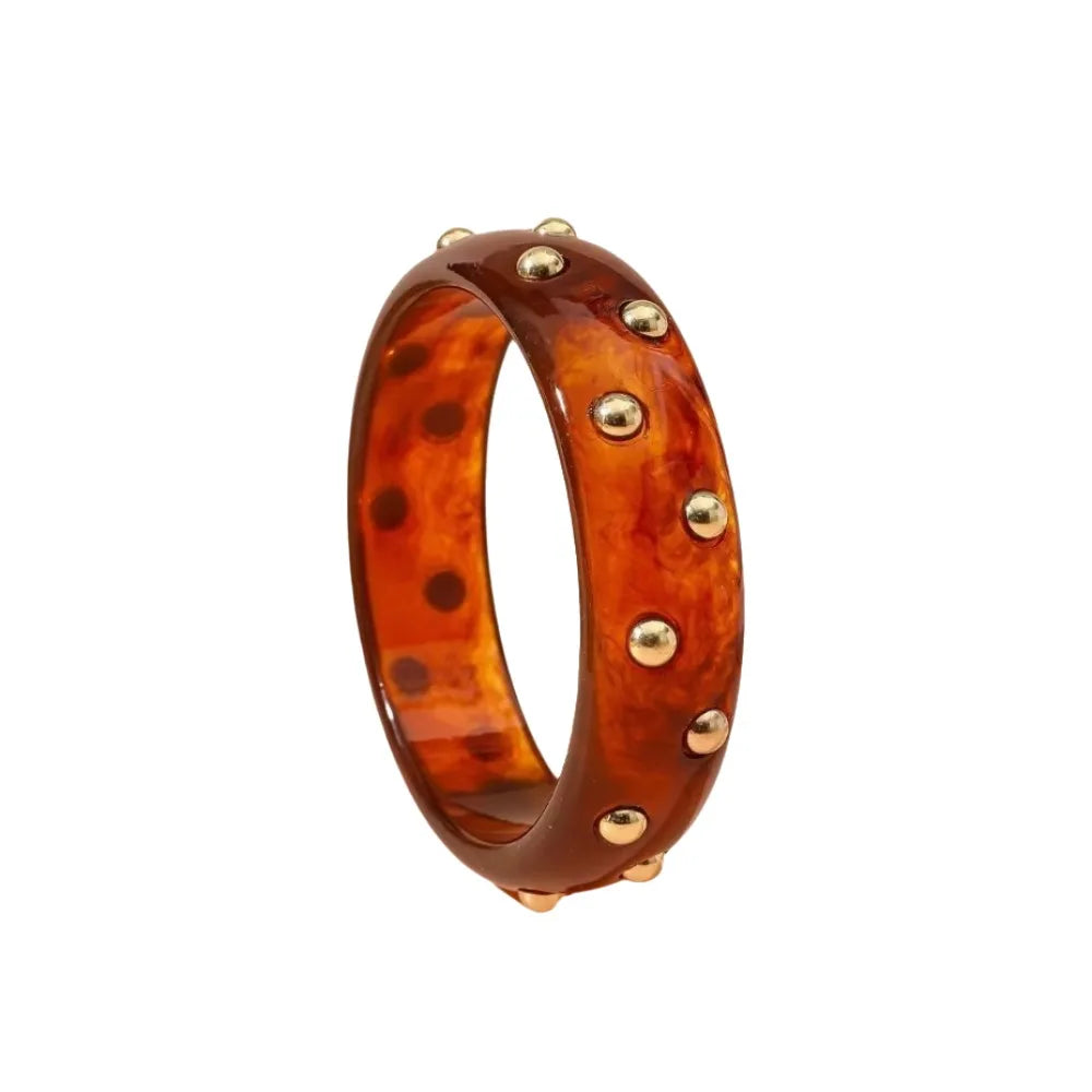 Punk Chunky Resin Bangle with Gold Bead Inlay | Wide Acrylic