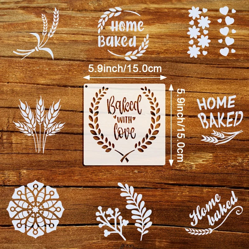 9-Piece Reusable Bread Baking Stencil Templates 5.9x5.9"