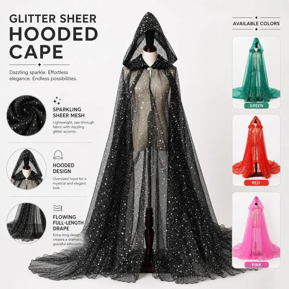 Glitter Halloween Hooded Cloak – Lace-Up Cosplay Cape Halloween Costume Cape Nixie