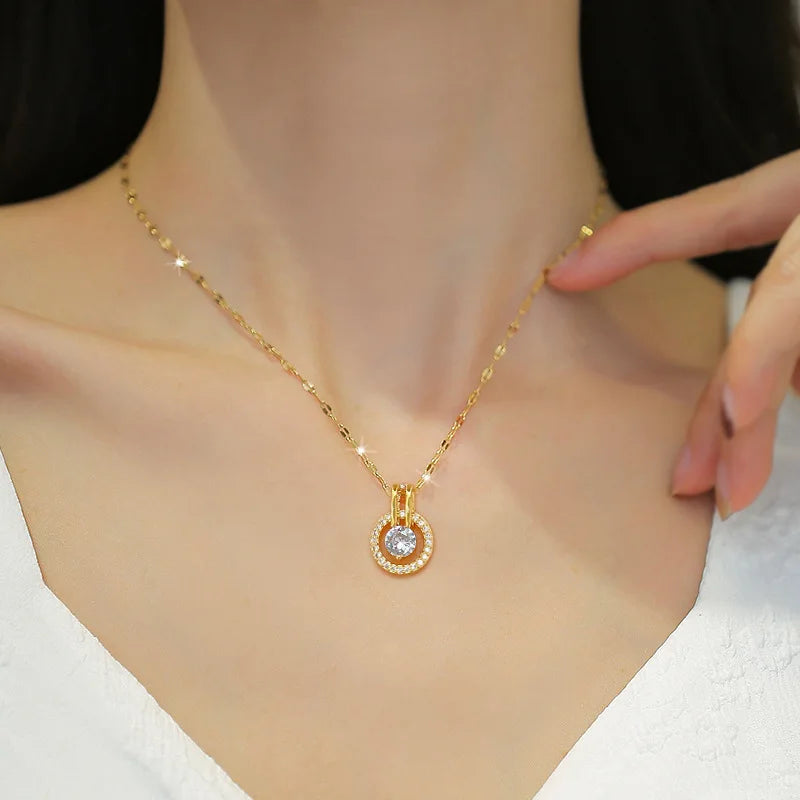 Women's Gold Hoop Pendant Necklace – Stainless Steel Choker Pendant Necklace Nixie