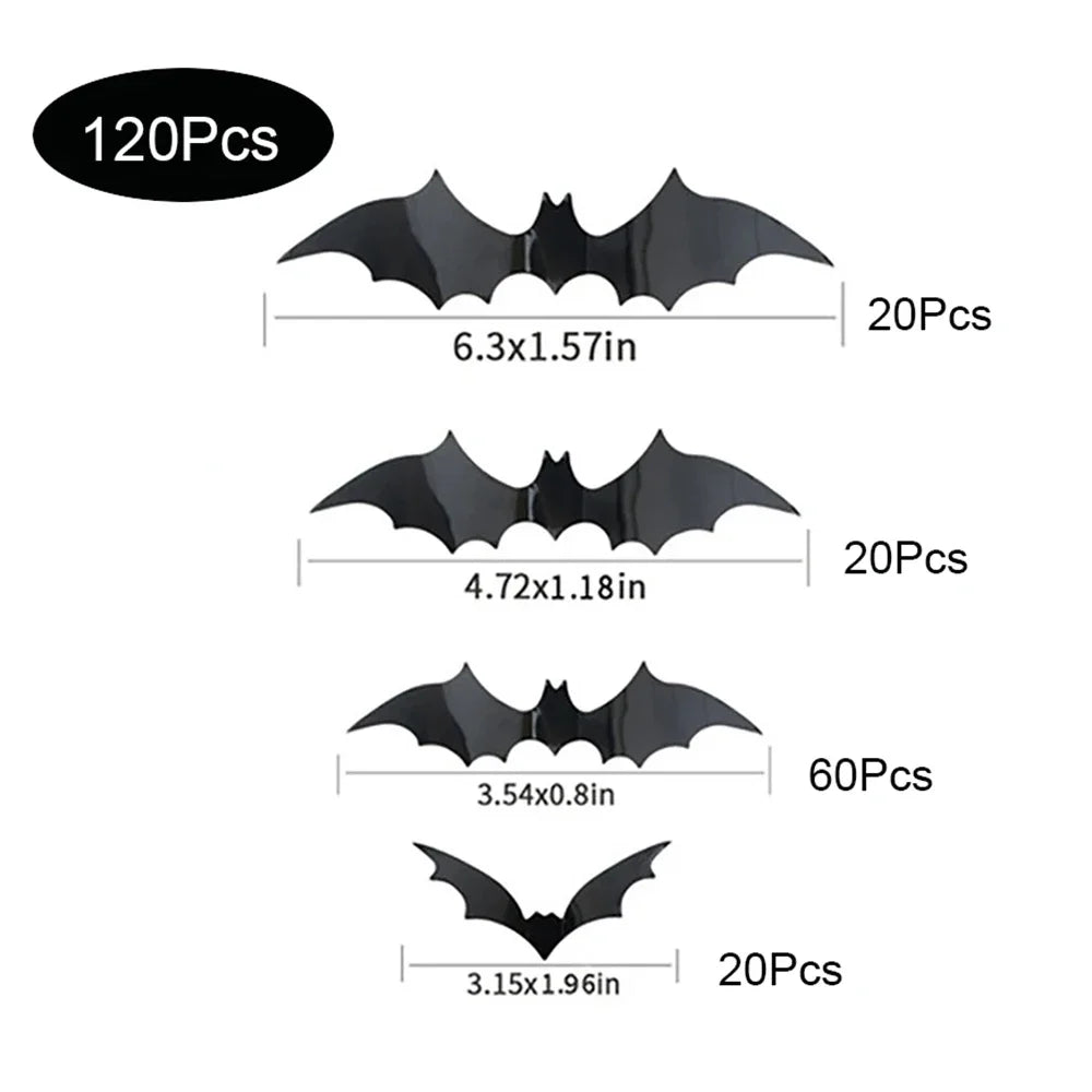 3D Halloween Bat Wall Stickers – Black PVC Bat Decorations Halloween Wall Stickers Nixie 120pcs Black Bat