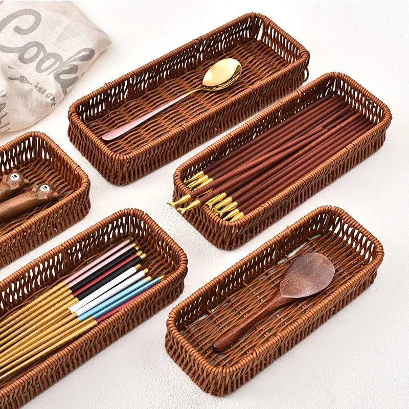 Imitation Rattan Desktop Utensil & Cutlery Storage Basket Kitchen Storage Basket Nixie