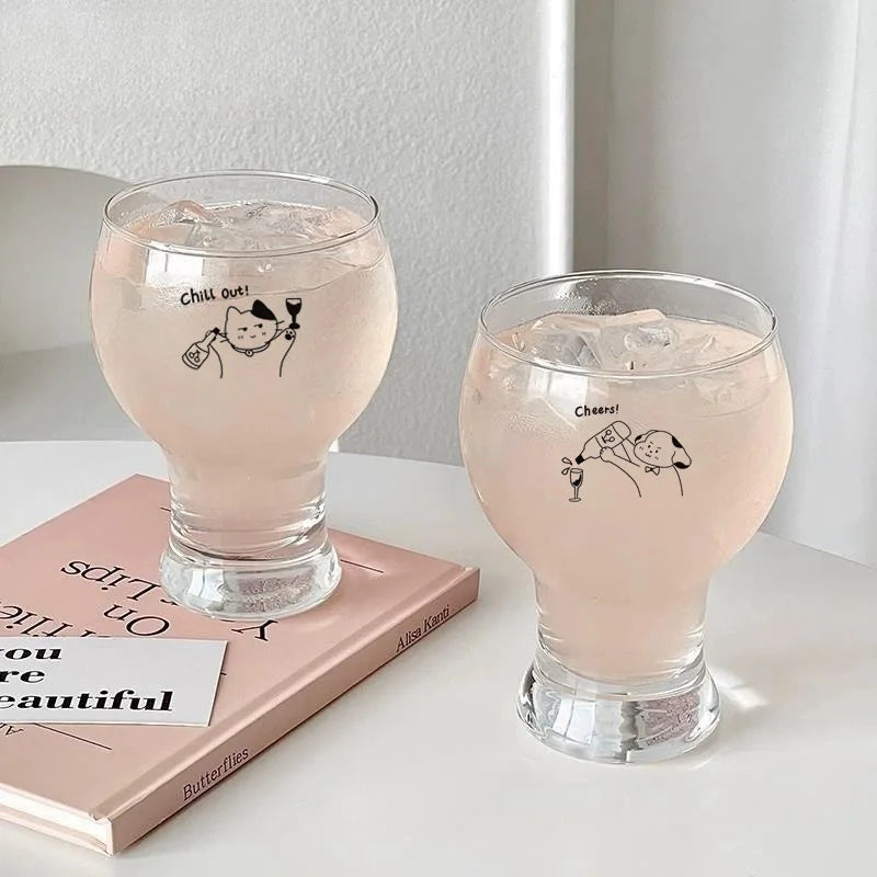 Cartoon High-Footed Glass Cup 420ml – Beer & Juice Glasses Decorative Glass Cup Nixie