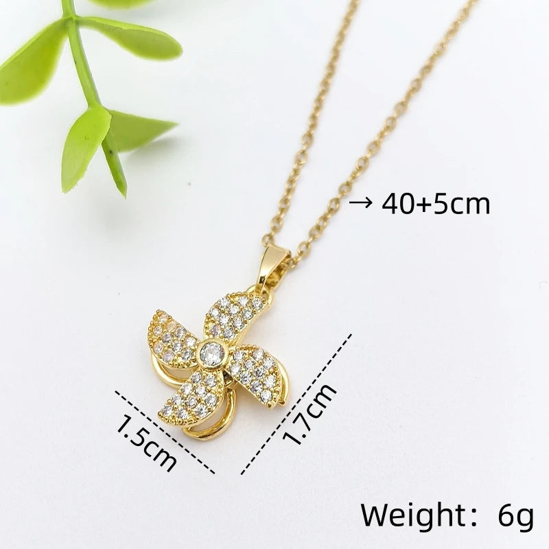 Rotatable Windmill Pendant Necklace | Stainless Steel & Zircon Pendant Necklace Nixie XL1354