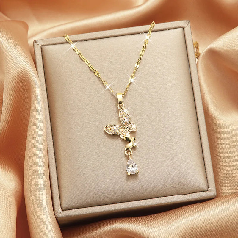 Butterfly Zircon Tassel Pendant Necklace for Women | Gold Pendant Necklace Nixie XL1470-33
