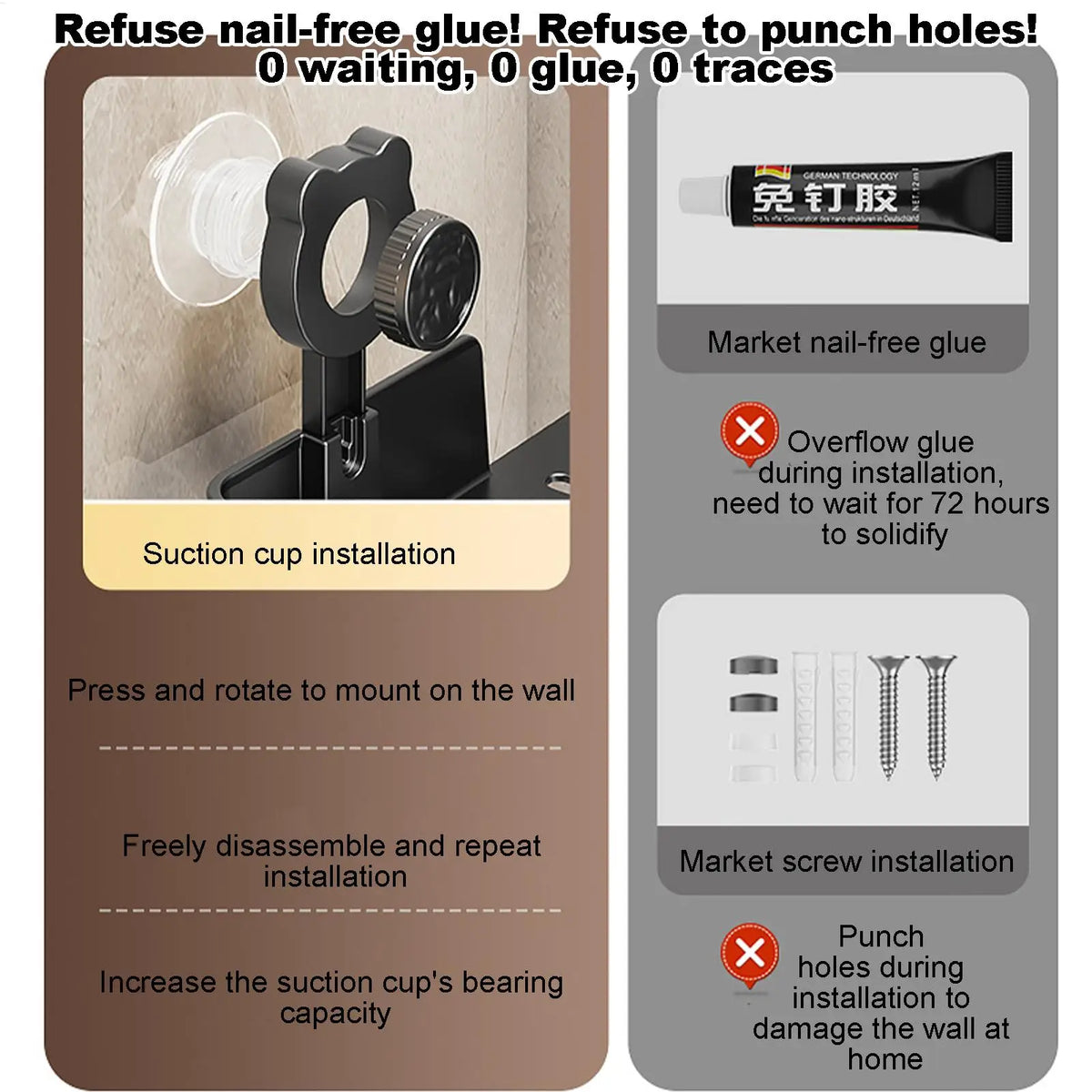 No-Drill Suction Cup Corner Shelf – Bathroom & Kitchen Rack Corner Storage Shelf Nixie