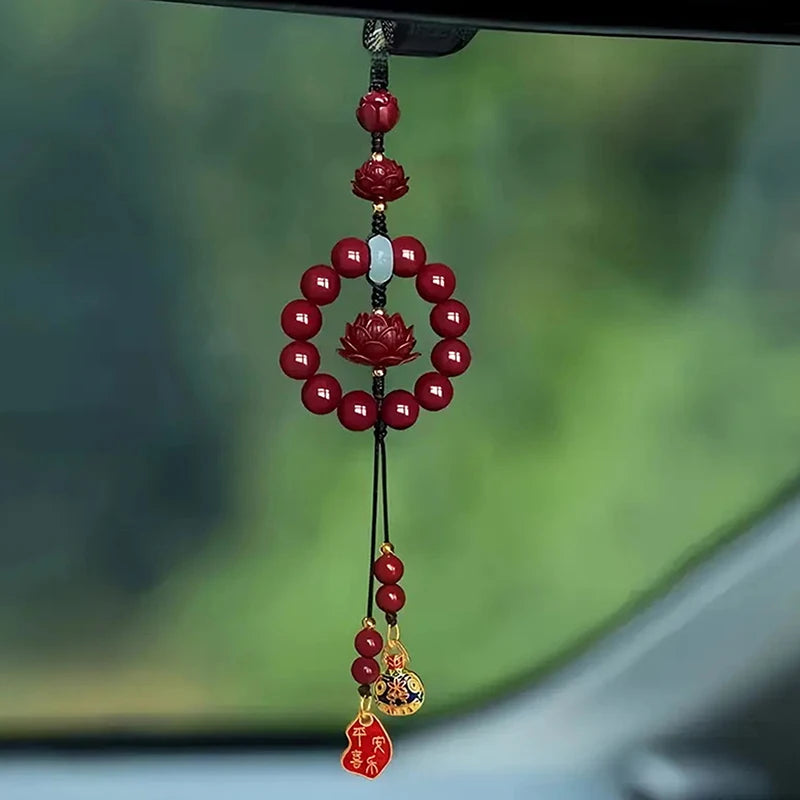 Lotus Cinnabar Car Rearview Mirror Pendant – Good Luck Charm Car Mirror Pendant Nixie