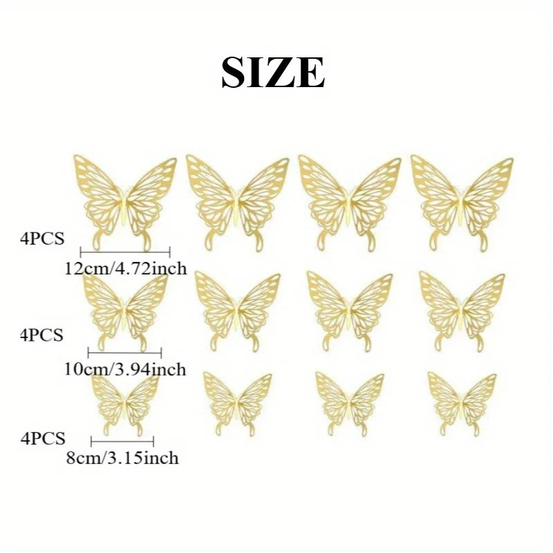 12Pcs 3D Hollow Butterfly Wall Stickers Gold Silver Decals Wall Stickers Nixie