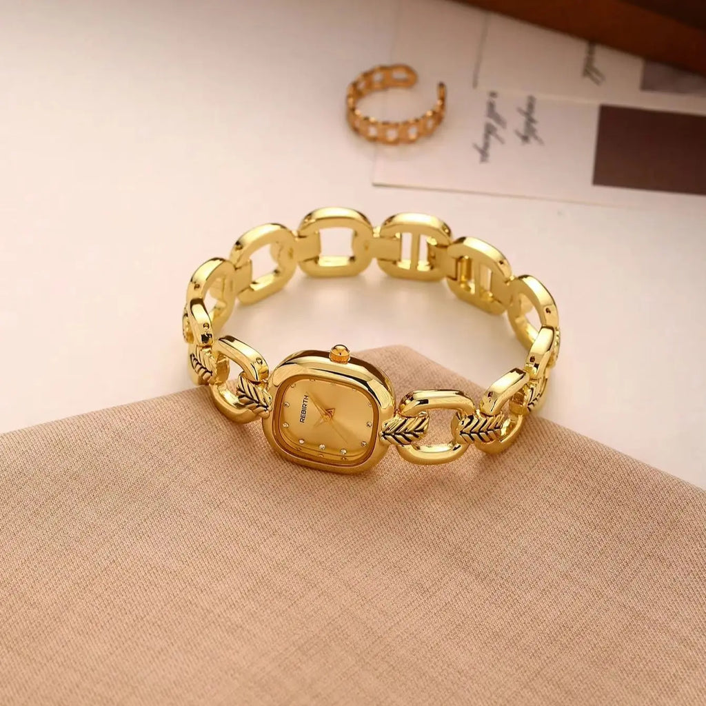 REBIRTH Women's Retro Gold Quartz Watch – Elegant Daily Wear Women's Quartz Watch Nixie