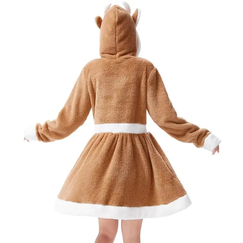 Women's Reindeer Velvet Hooded Dress – Christmas Cosplay Costume