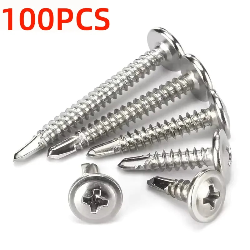 100Pcs 410 Stainless Steel Self-Drilling Screws – Metal & Wood Self-Drilling Screws Nixie 4.2X25MM M4.2 SUS410 100Pcs