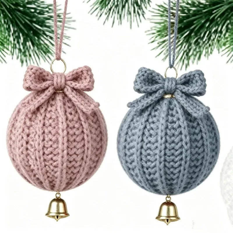 Hand Crochet Christmas Ball Ornaments with Bells – 10 Pcs Christmas Ornament Set Nixie