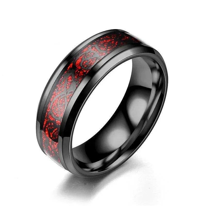 8mm Dragon Ring Stainless Steel – 13 Colors Carbon Fiber Inlay Fashion Ring Nixie