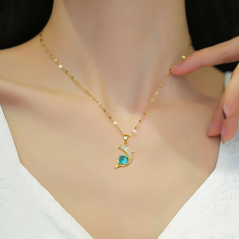 Dolphin Pendant Choker Necklace | Gold Stainless Steel Women