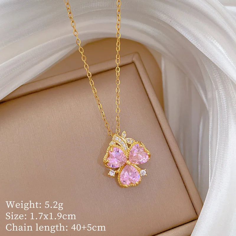 Three-Petal Flower Choker Necklace | Gold Stainless Steel Pendant Choker Necklace Nixie XL2606-816