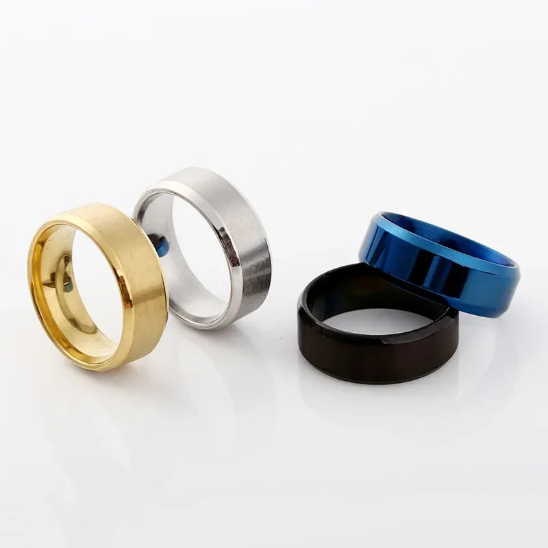 8mm Stainless Steel Plain Band Ring – Unisex Gold Silver Black Blue Plain Band Ring Nixie