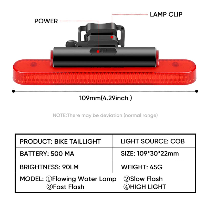 BUCKLOS Bike Tail Light 4 Modes USB Rechargeable Rear Safety Lamp Bicycle Tail Light Nixie