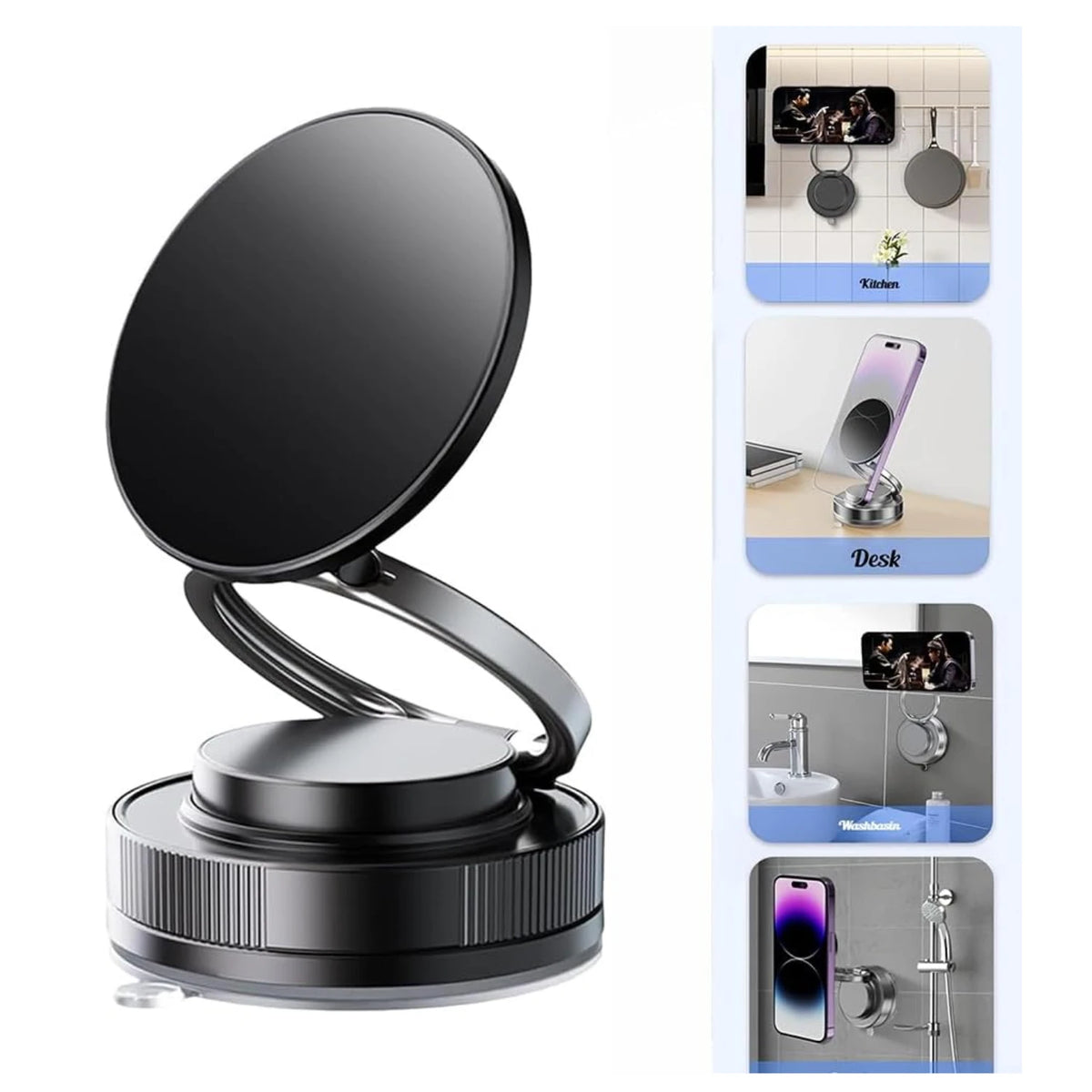 Magnetic Phone Holder 360° Adjustable Nano Suction Wood Base Magnetic Phone Stand Nixie Classic Black