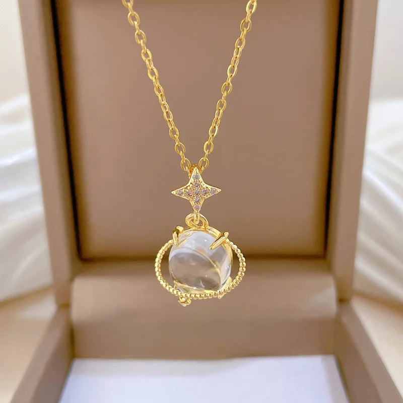 Cat's Eye Galaxy Pendant Choker Necklace | Gold Stainless Steel