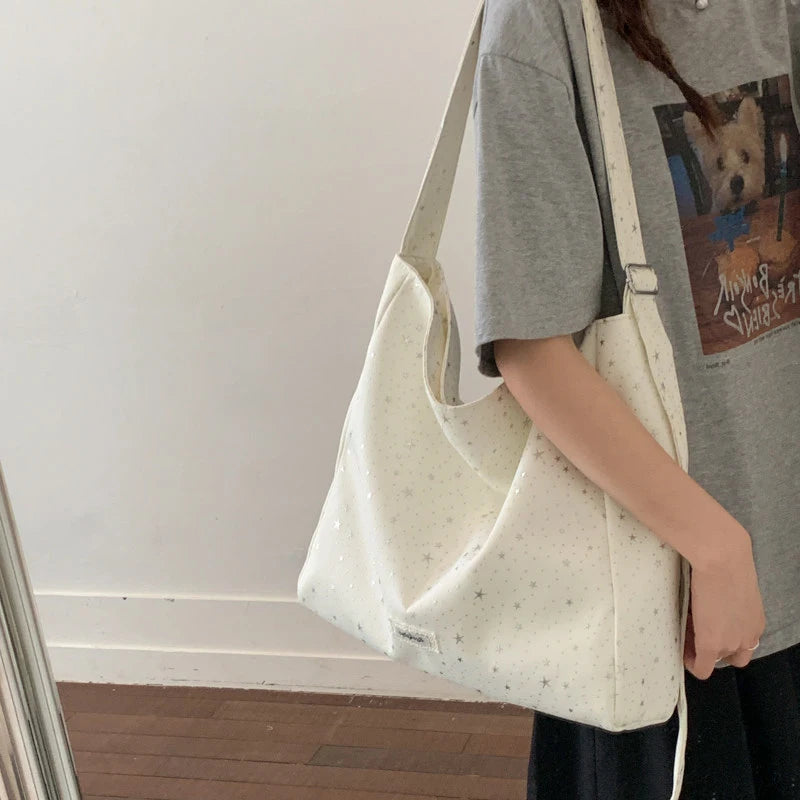 Korean Minimalist Star Canvas Tote Bag – Large Shoulder Bag Canvas Tote Bag Nixie