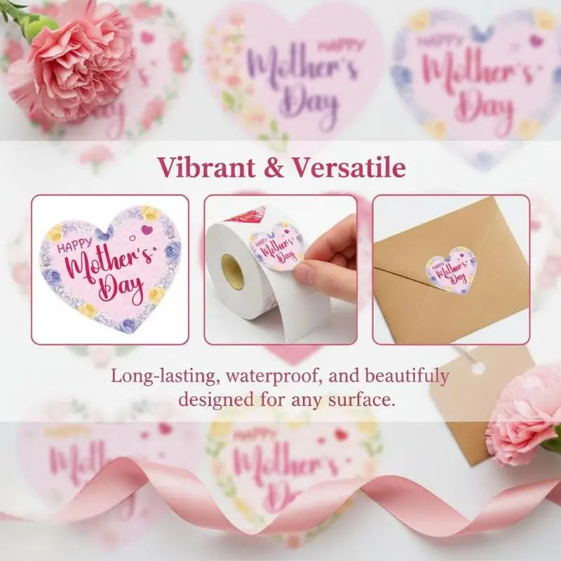500Pcs Mother's Day Heart Stickers – Gift Sealing Labels Roll