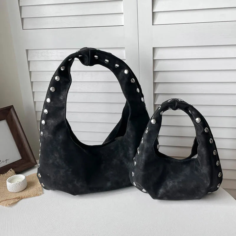 Korean-Style Rivet Underarm Bag – Large Capacity Hobo Shoulder Shoulder Bag Nixie Black Large