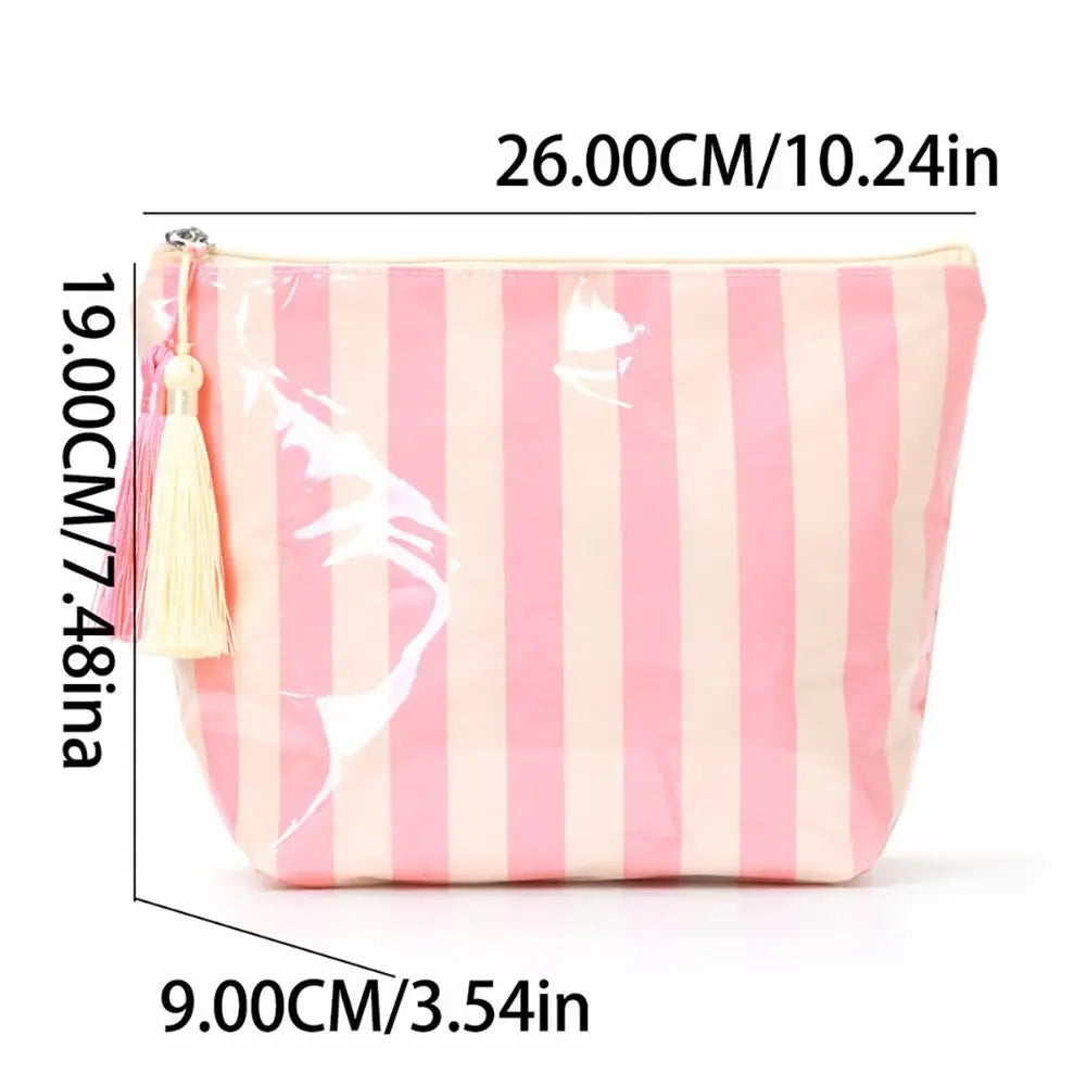 Glossy PVC Striped Cosmetic Bag Zip Makeup Organizer Travel Pouch Cosmetic Travel Bag Nixie