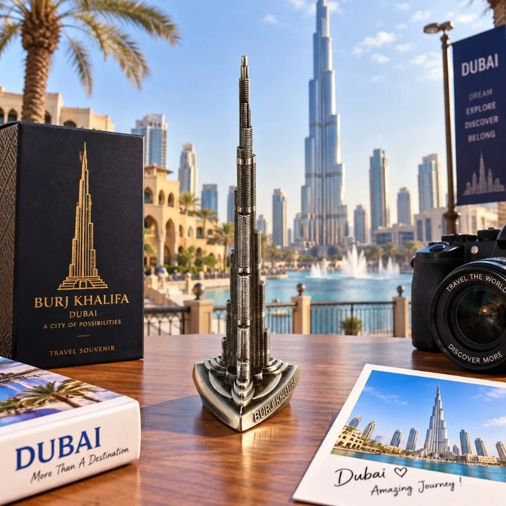Burj Khalifa Tower Model Gray Alloy Dubai Landmark Statue 8.66in Architectural Figurine Nixie