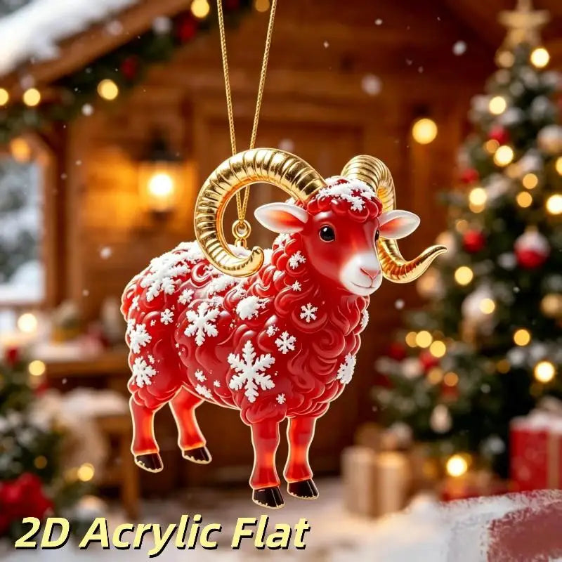 Acrylic Chinese Zodiac Goat Ornament – Red Gold Festive Decor