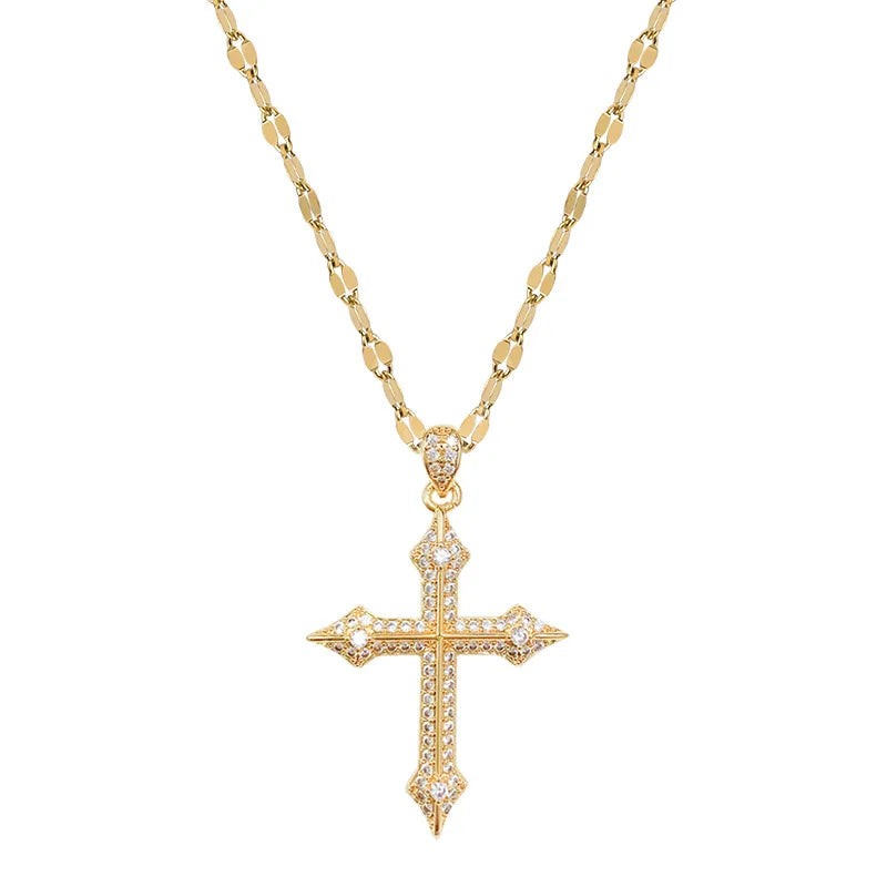 Women's Gold Cross Pendant Necklace – Stainless Steel Choker Pendant Necklace Nixie