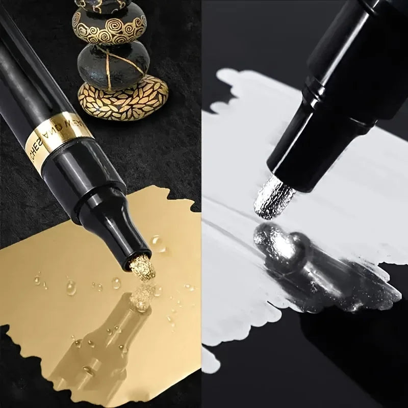 Chrome Paint Marker Pen – Metallic Gold & Silver, 2mm Nib