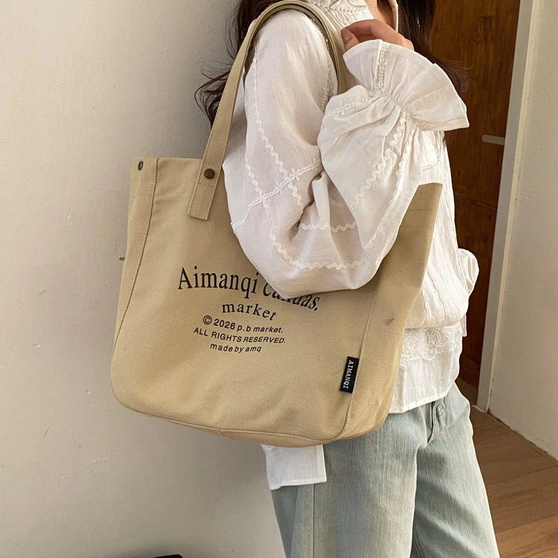 Large Canvas Tote Bag for Women | Letter Print Shoulder Bag Canvas Tote Bag Nixie