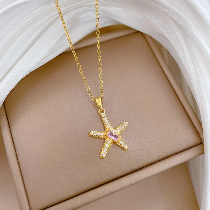 Sea Star Pendant Necklace – Gold Stainless Steel Choker Pendant Necklace Nixie