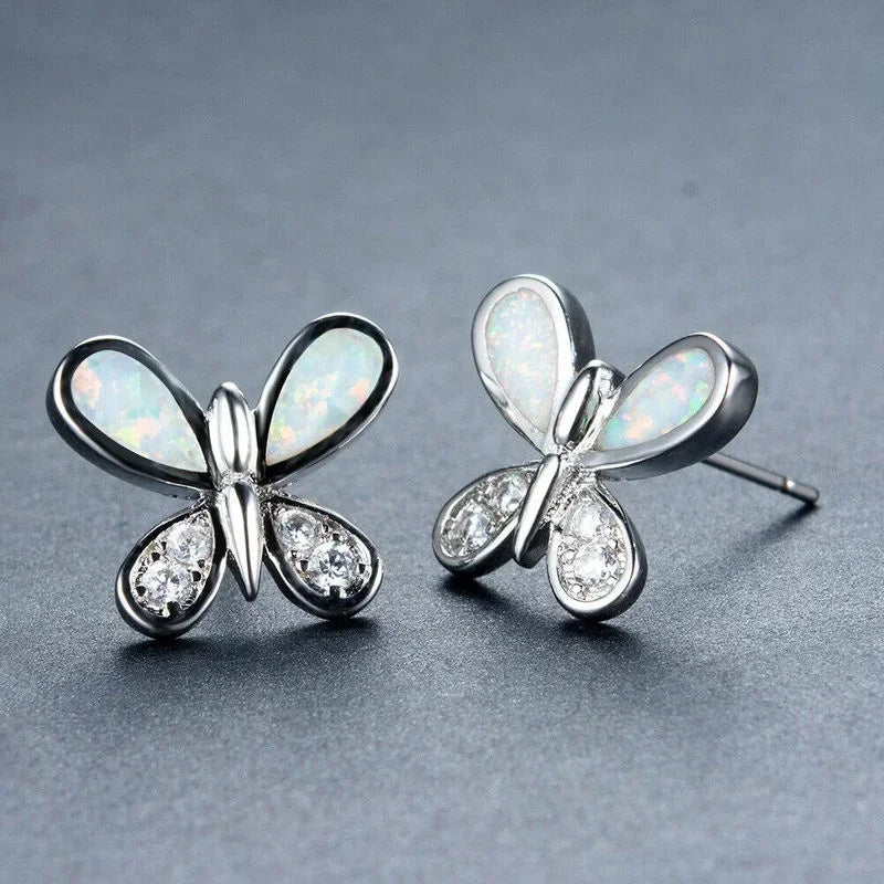 Butterfly Stud Earrings Blue Opal Rhinestone Crystal | Nixie Stud Earrings Nixie