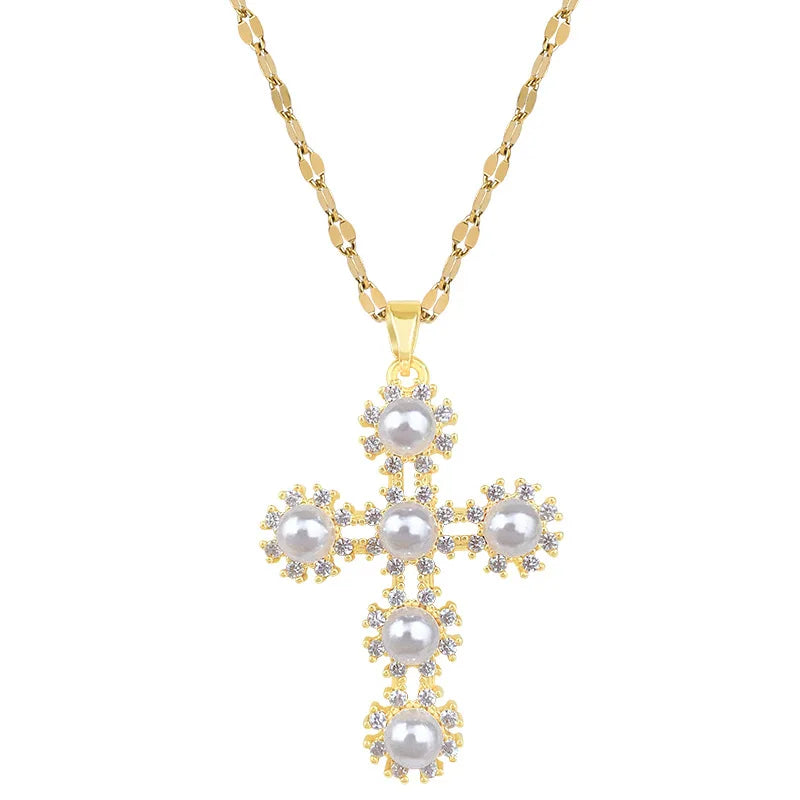 Women's Gold Cross Pendant Necklace – Zircon & Stainless Steel Pendant Necklace Nixie