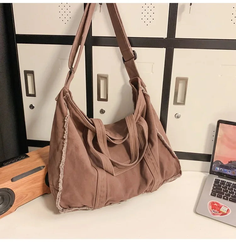 Large Canvas Hobo Bag – Unisex Crossbody & Shoulder Tote Canvas Shoulder Bag Nixie BB-057-Brown