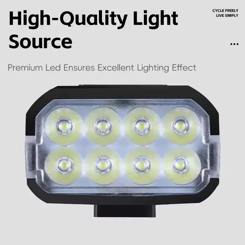 BUCKLOS 6/8 LED Bike Front Light USB-C Rechargeable IPX5 Bicycle Headlight Nixie