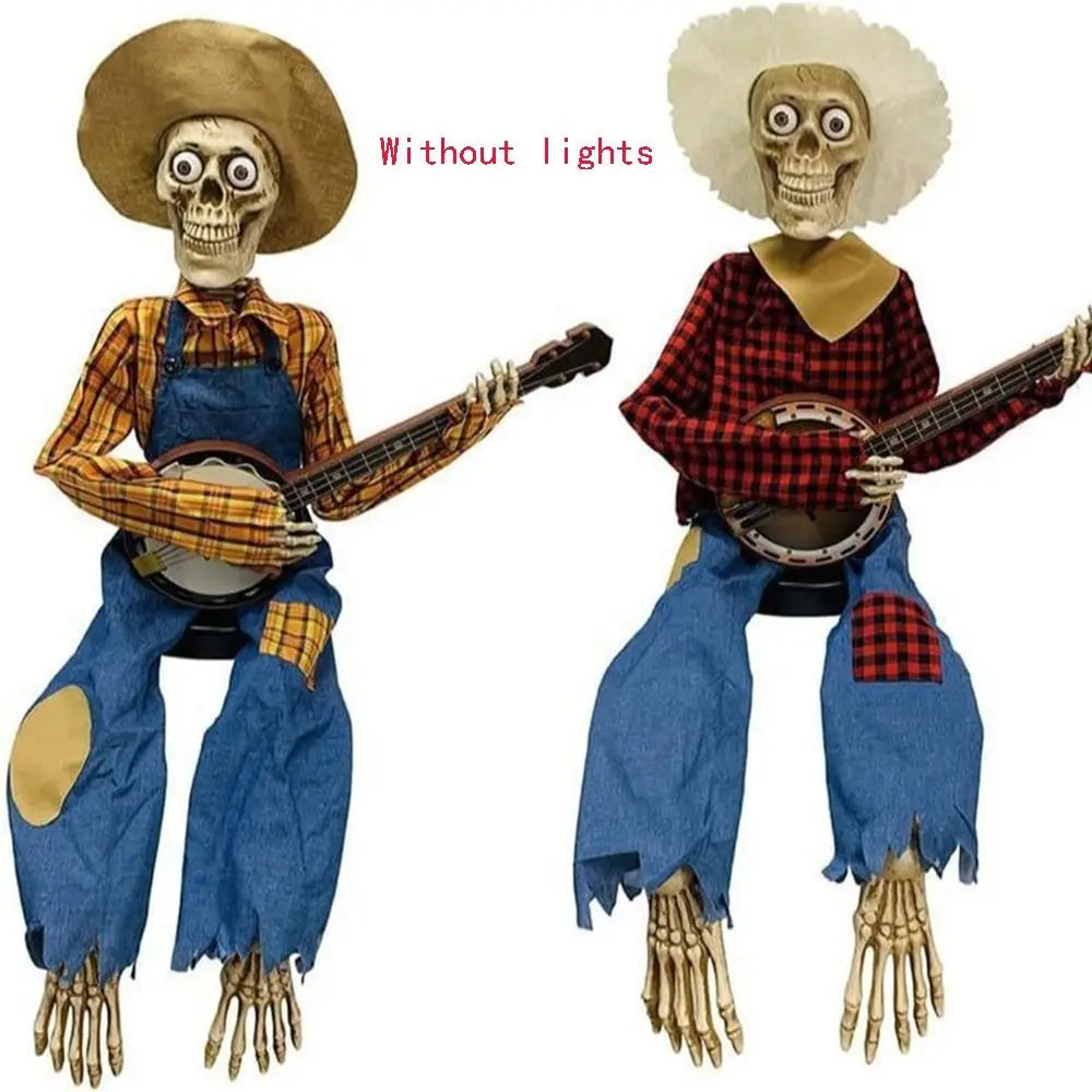 Dueling Banjo Skeletons Glowing Halloween Figurine Decor Halloween Skeleton Figurine Nixie red yellowout lights