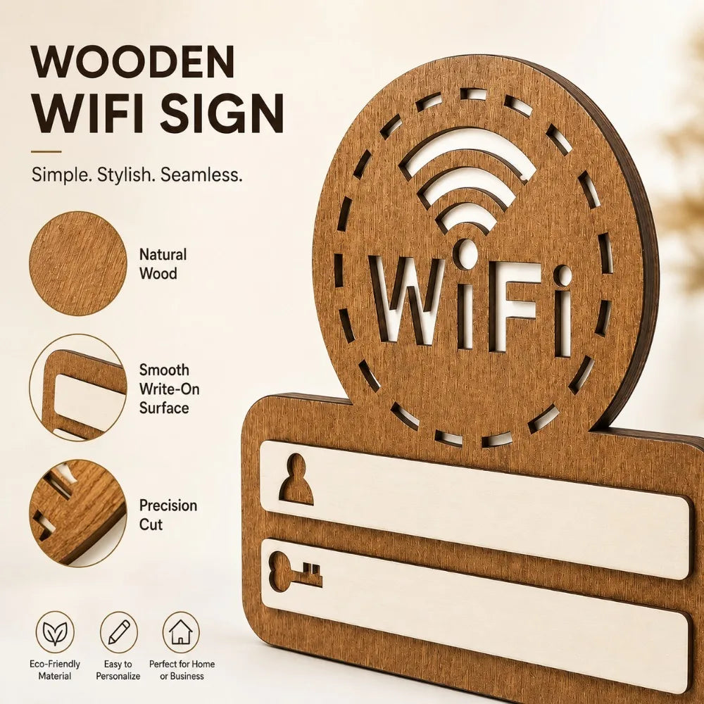 WiFi Password Wall Plaque – Self-Adhesive Wooden Sign + Pen WiFi Wall Sign Nixie