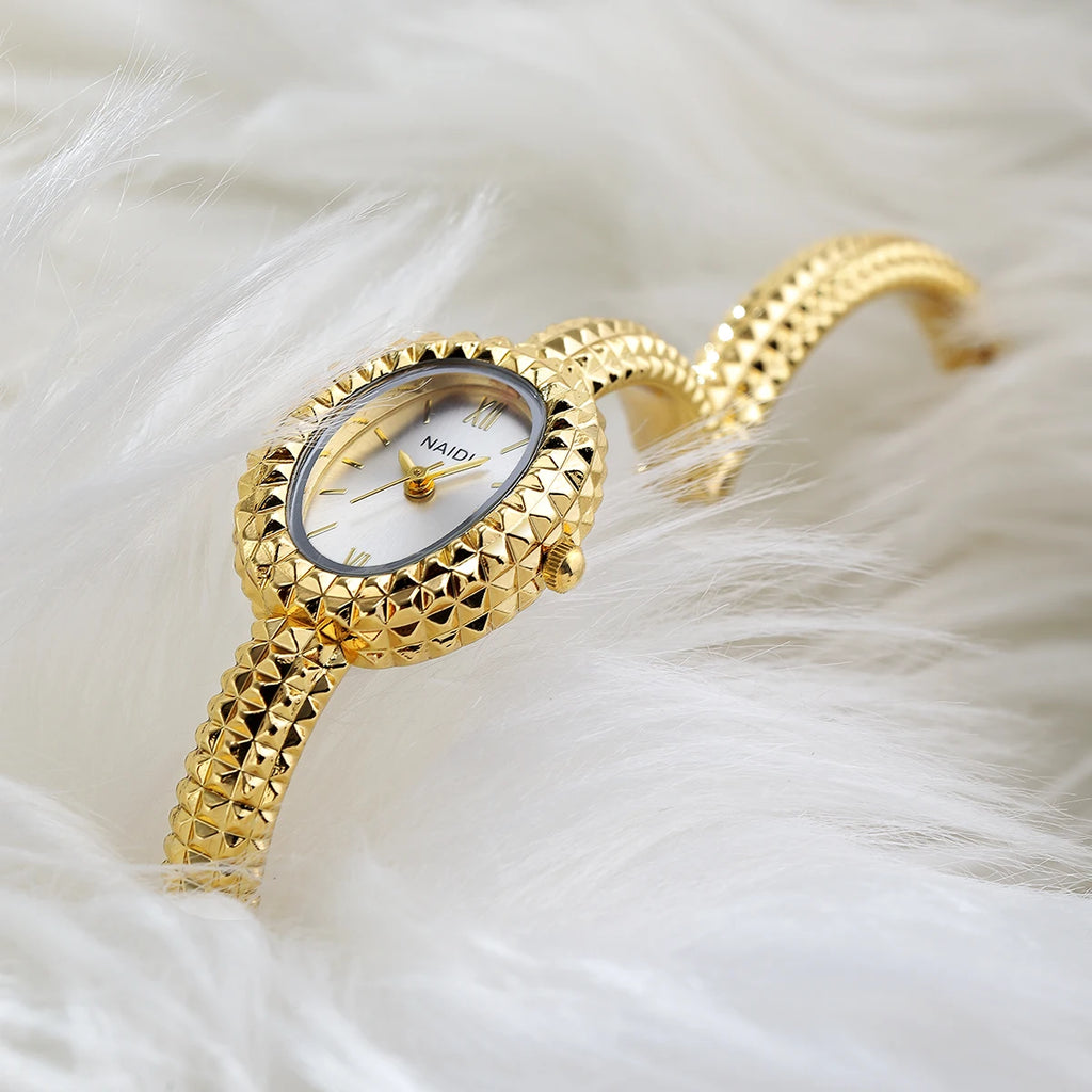 Women's Vintage Gold Bracelet Quartz Watch | Roman Numerals Bracelet Quartz Watch Nixie