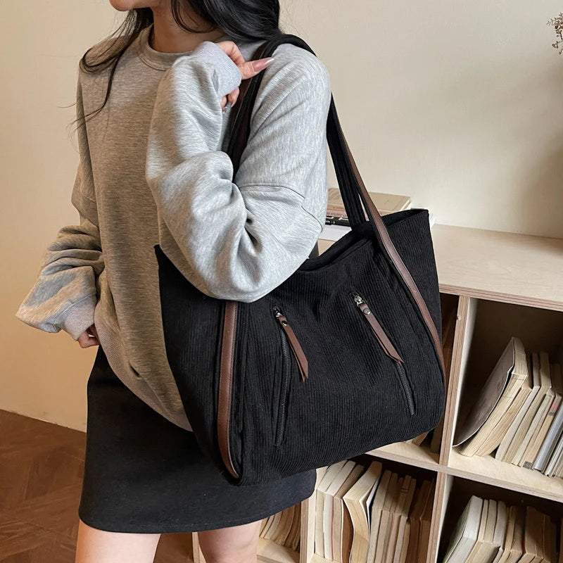 Nixie Corduroy Tote Bag – Large Women's Shoulder Commuter Bag Corduroy Tote Bag Nixie