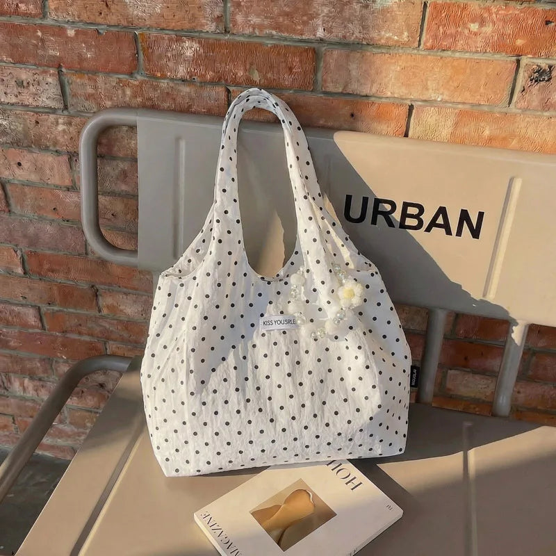 Women's Polka Dot Lace Bucket Bag | Korean Shoulder Crossbody Tote Shoulder Bucket Bag Nixie BB-1245 white