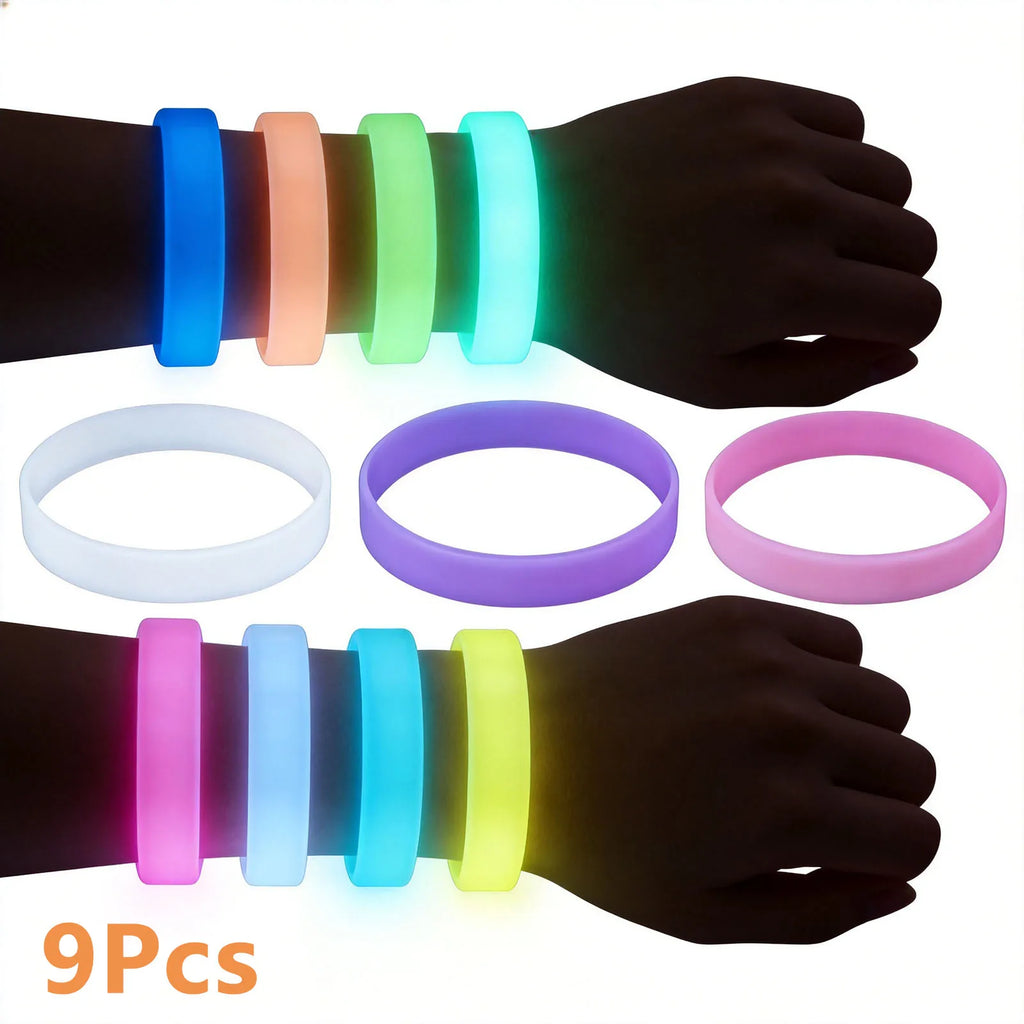 9-Pack Glow in the Dark Silicone Sport Bracelets Unisex Silicone Wristband Set Nixie