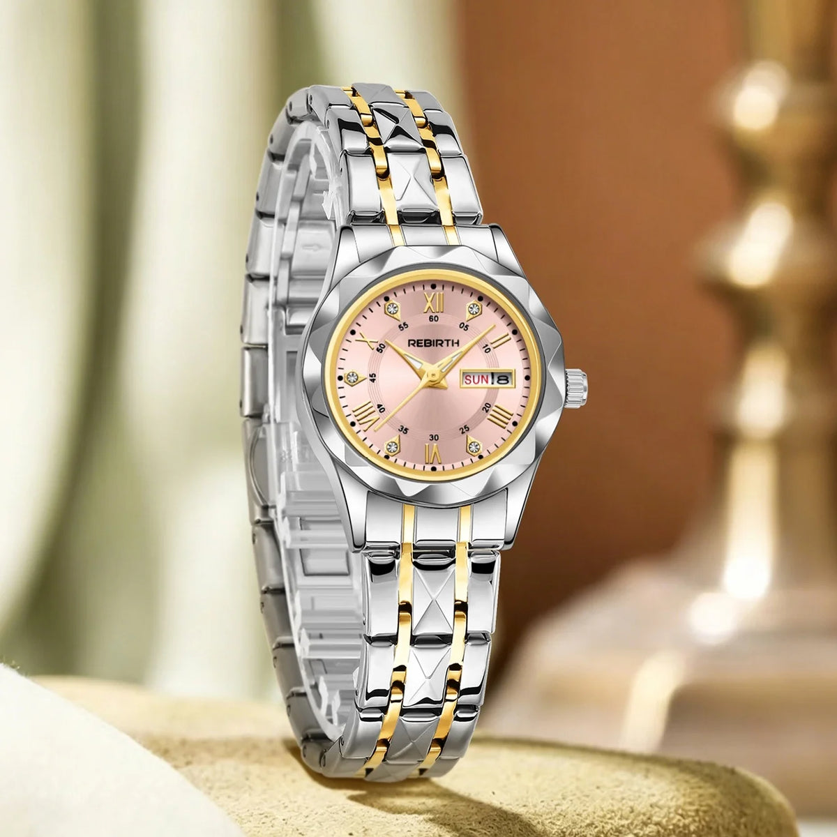 REBIRTH Women's Quartz Watch – Day & Date Display | Stylish Women's Quartz Watch Nixie