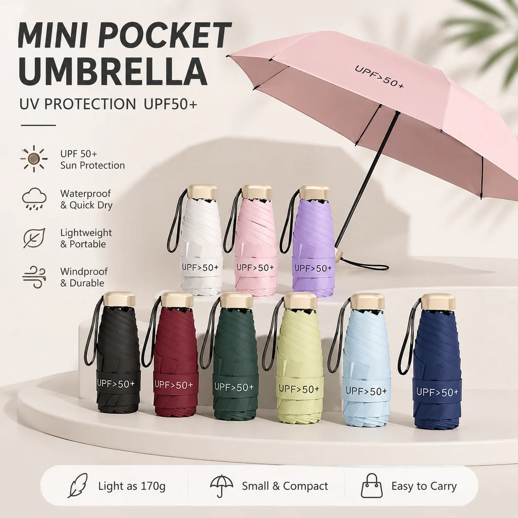 Nixie UPF50 Mini 5-Fold Portable Umbrella – Sun & Rain Parasol Portable Folding Umbrella Nixie