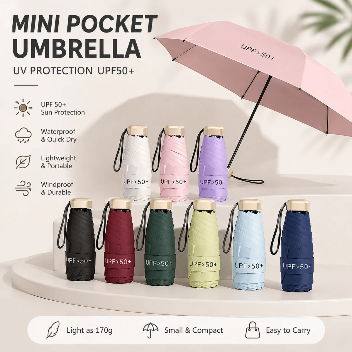 Nixie UPF50 Mini 5-Fold Portable Umbrella – Sun & Rain Parasol Portable Folding Umbrella Nixie