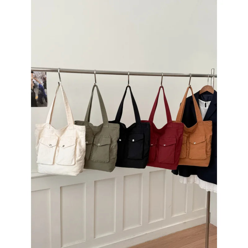 Women's Multi-Pocket Canvas Shoulder Tote Bag | Work & College