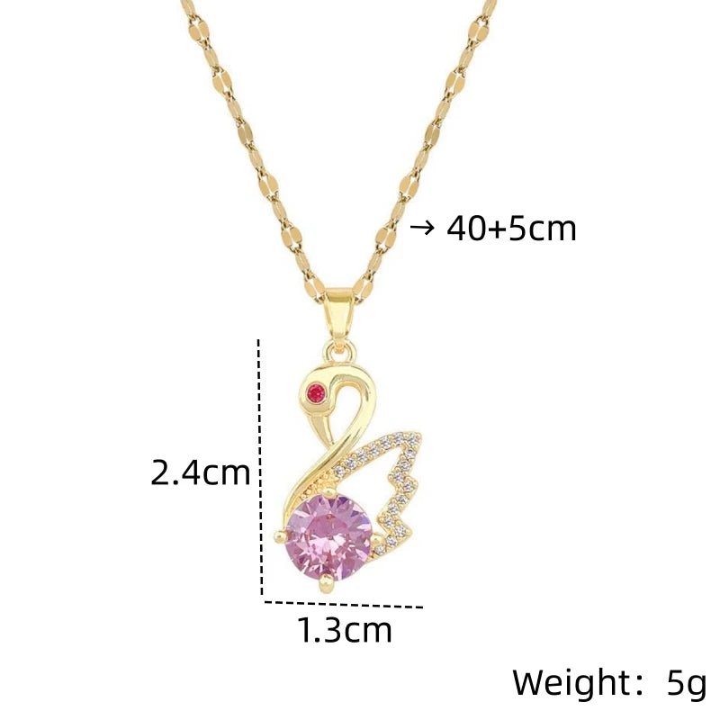 Swan Pendant Necklace | Zircon Gold-Plated Choker for Women Pendant Necklace Nixie
