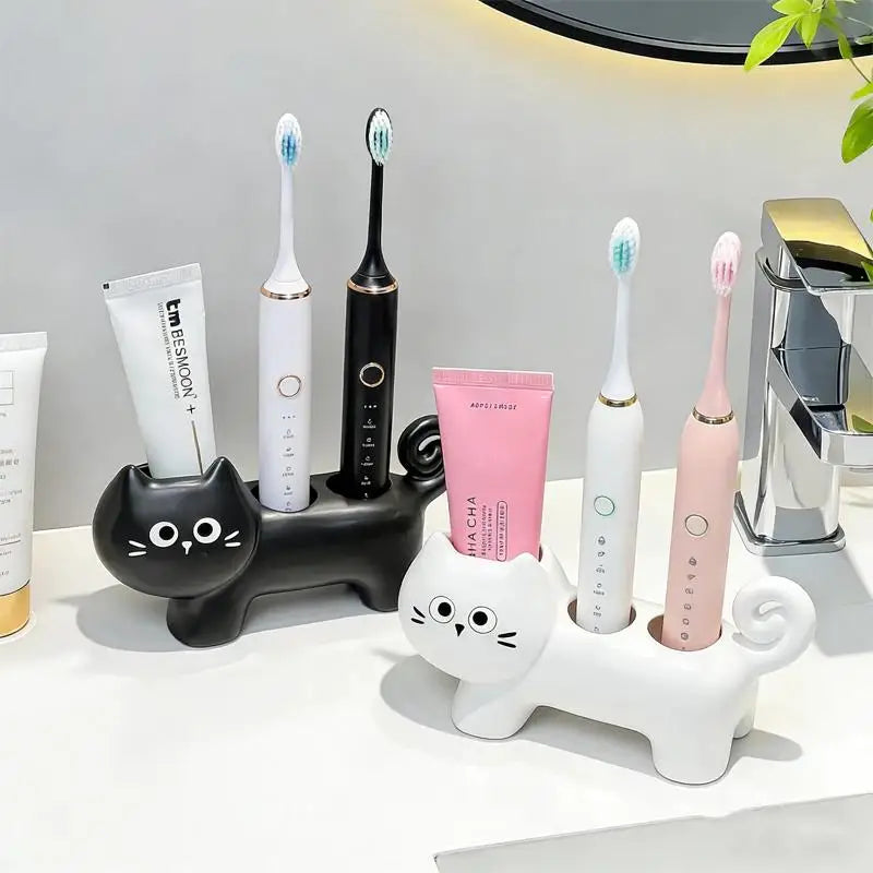 Black Cat Ceramic Toothbrush Holder – 3-Slot Bathroom Organizer Toothbrush Holder Nixie