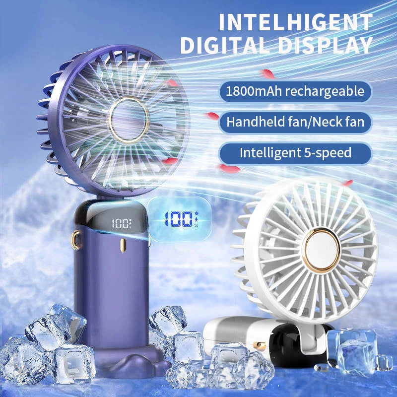Portable Neck Fan 1800mAh USB Rechargeable 5-Speed & Phone Stand
